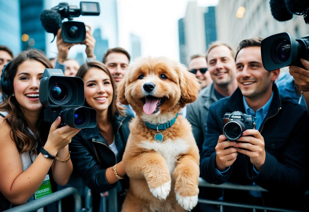 A happy, fluffy dog named Boo surrounded by adoring fans and paparazzi