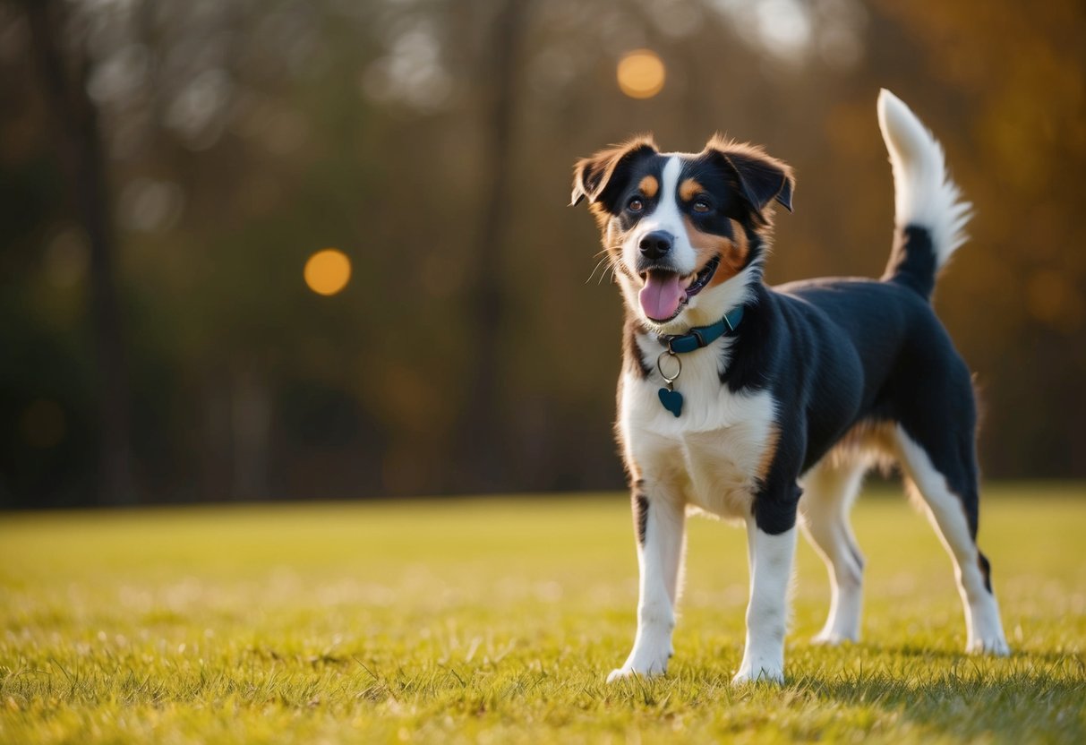 A playful boy dog with a unique name, standing proudly with a wagging tail and a distinctive appearance