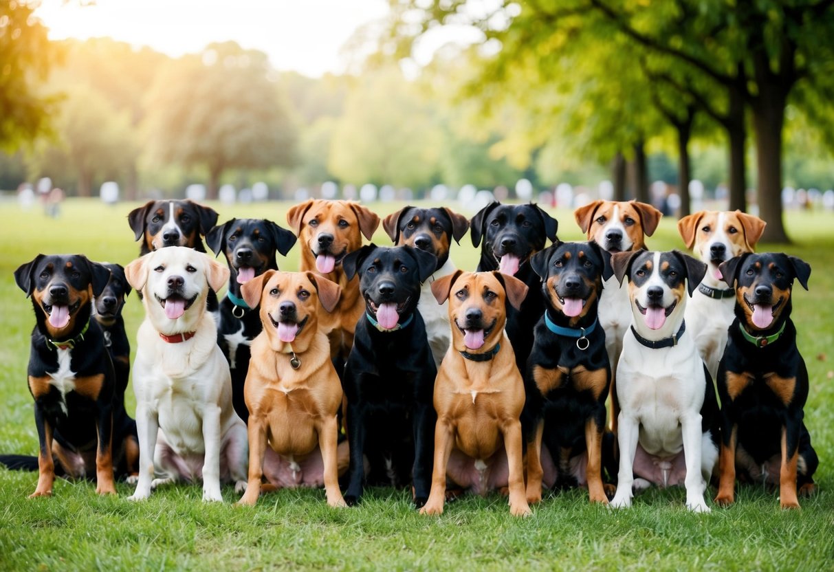 A group of 100 male dogs of different breeds, each responding to their unique names, gathered in a park