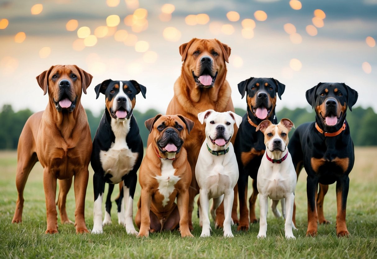A group of 20 of the largest dog breeds standing together, showcasing their impressive size and gentle nature