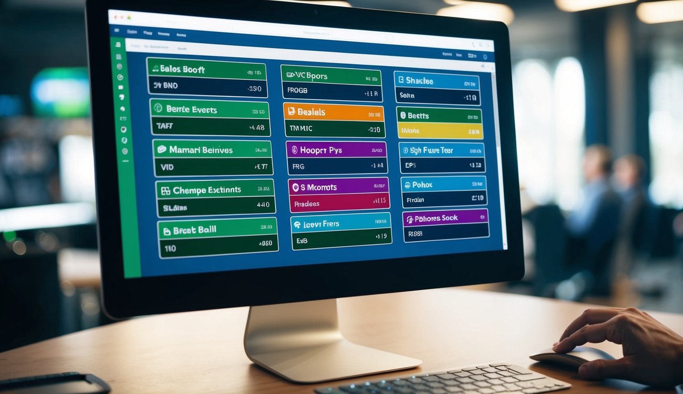 Sebuah layar komputer menampilkan berbagai acara olahraga dan peluang dengan kursor mouse yang melayang di atas opsi taruhan