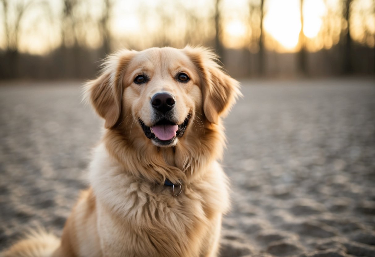 A fluffy, sandy-colored dog with a thick coat and a friendly expression is mistaken for a golden retriever
