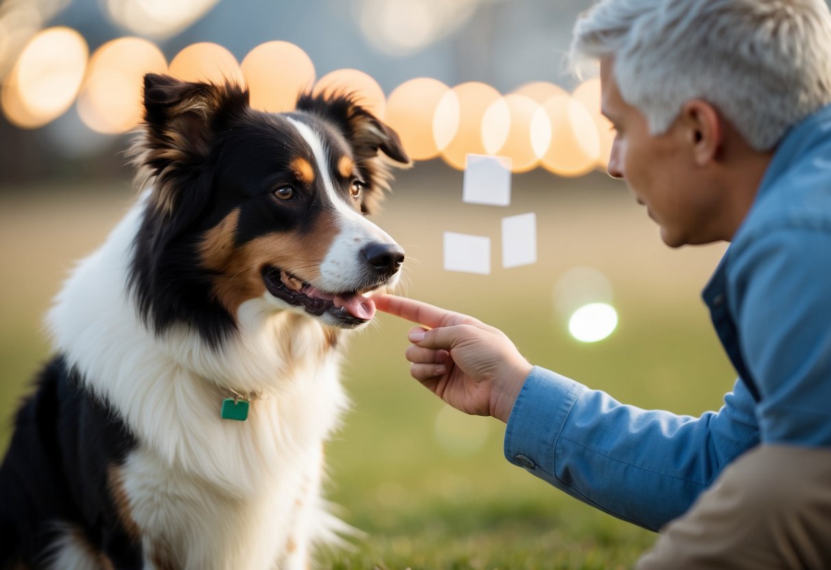 A border collie listens intently as a person points to various objects, demonstrating the dog's understanding of a wide range of words