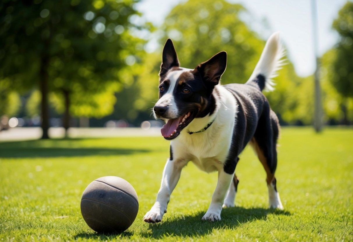 A happy dog named Max plays with a ball in a sunny park