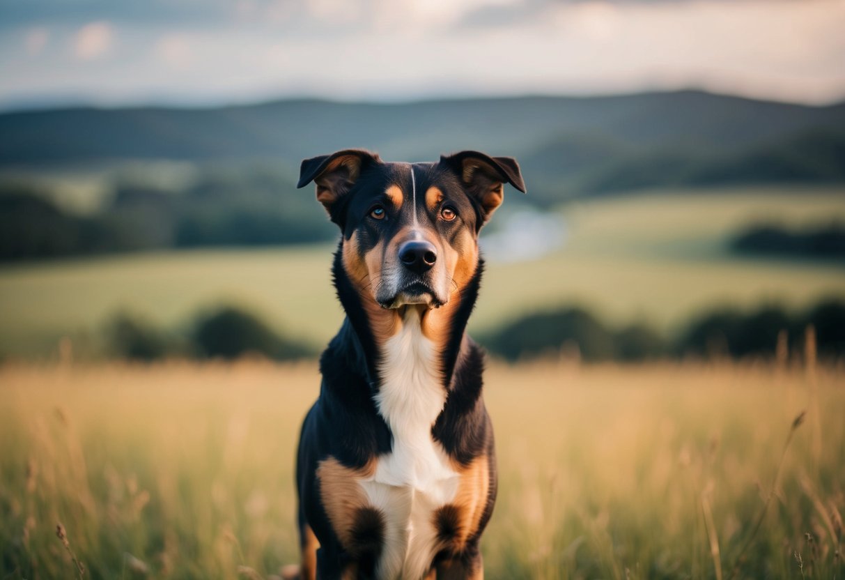 A loyal male dog standing proudly, gazing off into the distance with determination in his eyes
