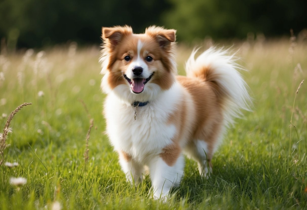 A fluffy dog named Max, wagging his tail in a grassy meadow