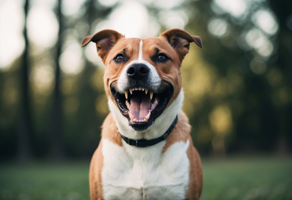 A dog baring its teeth in a defensive stance