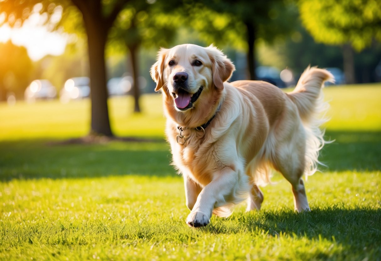 A happy Golden Retriever named Max playing in a sunny park