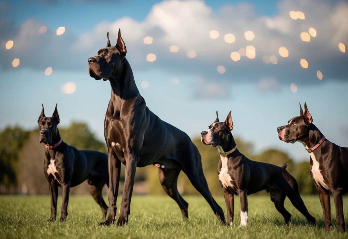 A Great Dane standing tall and regal, towering over other dogs, with a dignified and majestic presence