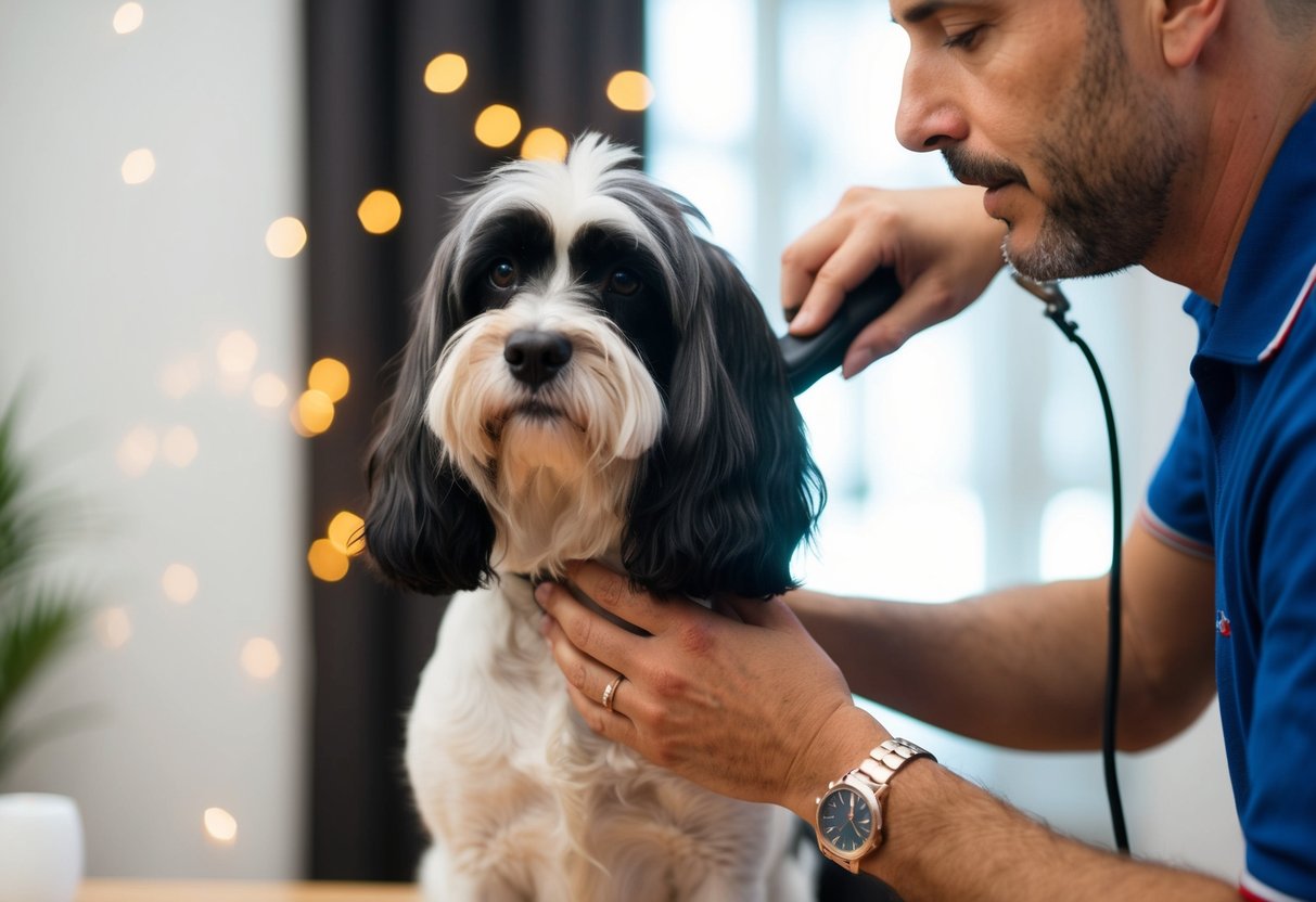 A Bracco Italiano being groomed by its owner