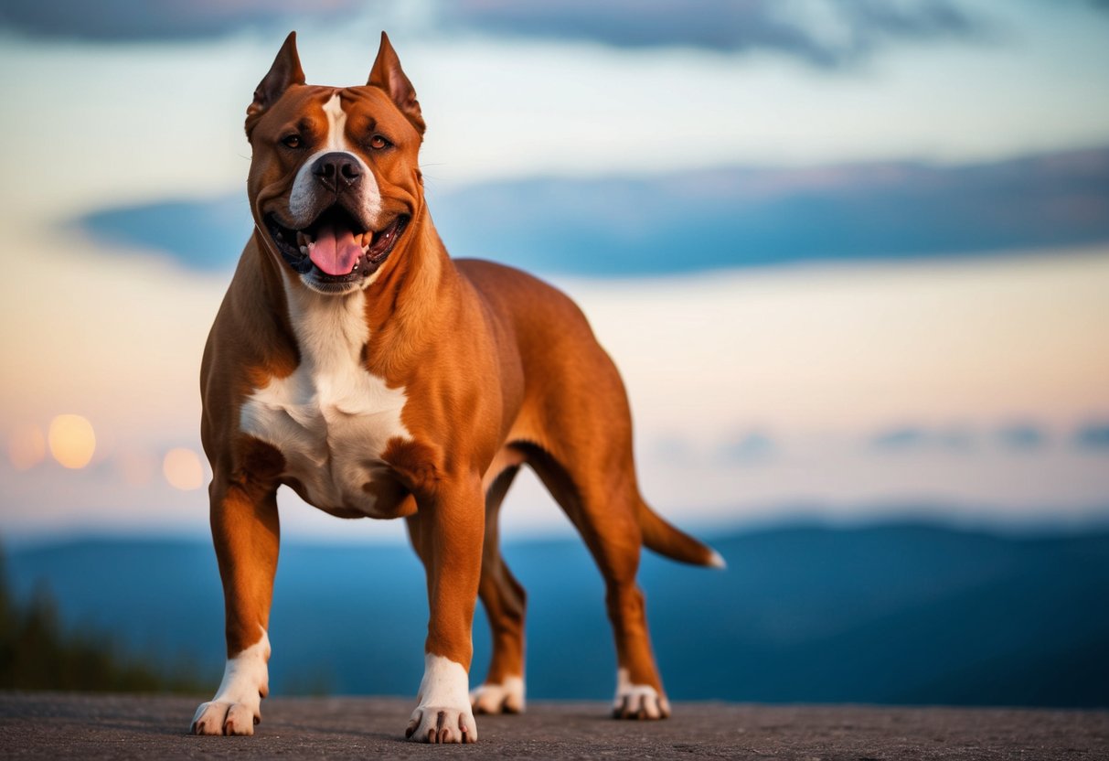 A muscular, confident dog with a fierce expression, standing tall with a powerful stance