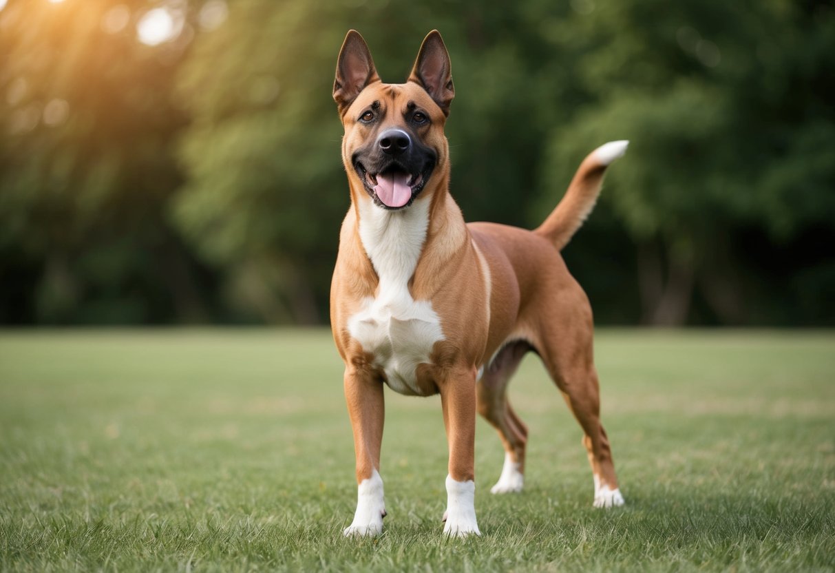 A well-trained, socialized, and responsibly owned dog confidently standing with a strong and alert stance, ready to defend and protect