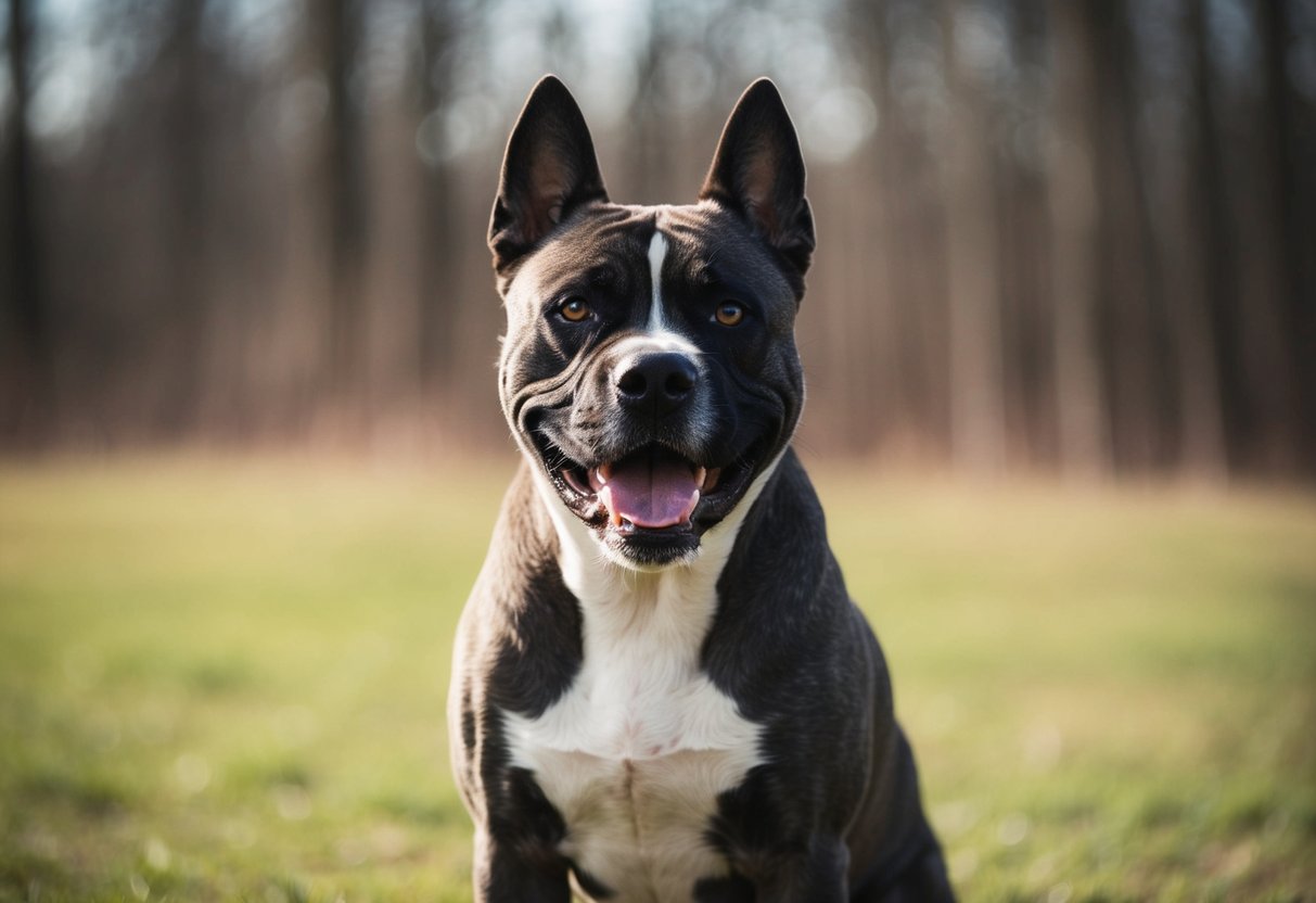 A fierce-looking dog with a tough expression, standing proudly with its head held high