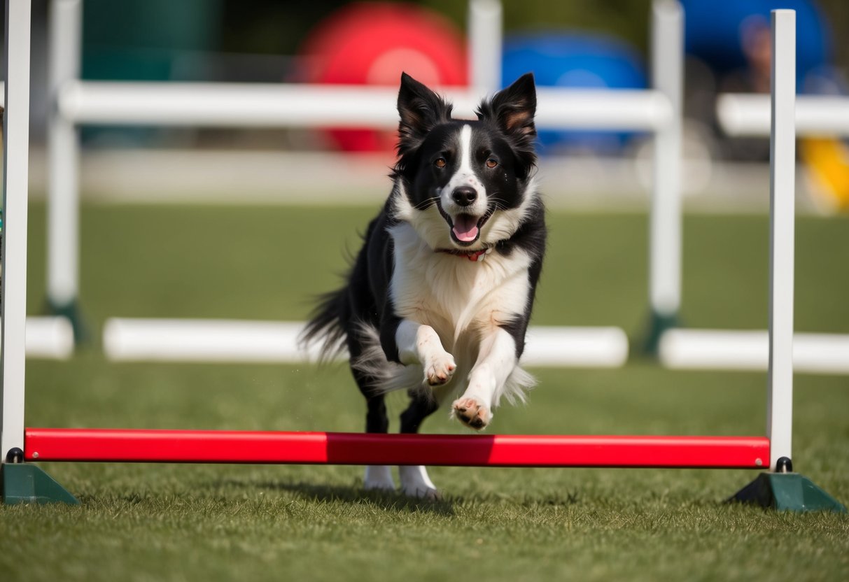A border collie running through an agility course, showcasing intelligence and athleticism