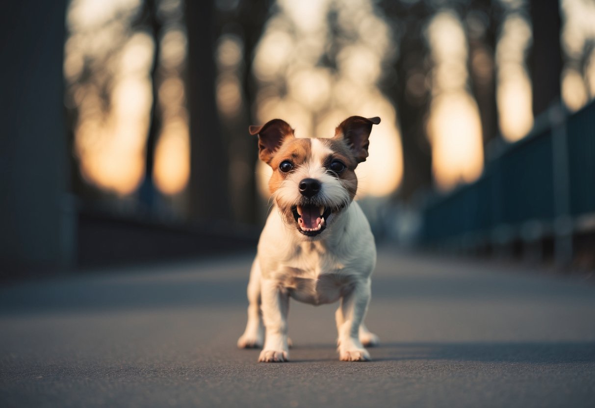A small, snarling terrier with bared teeth, growling fiercely