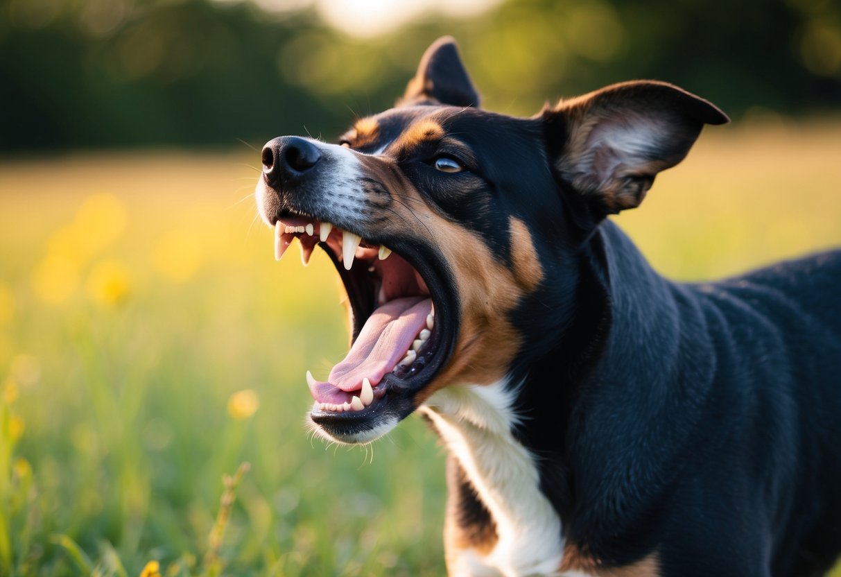 A snarling, growling dog with bared teeth and raised hackles