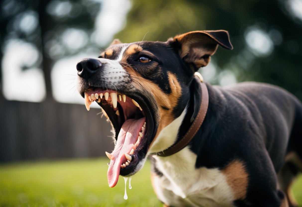 A snarling dog with sharp teeth lunging forward, saliva dripping from its jaws