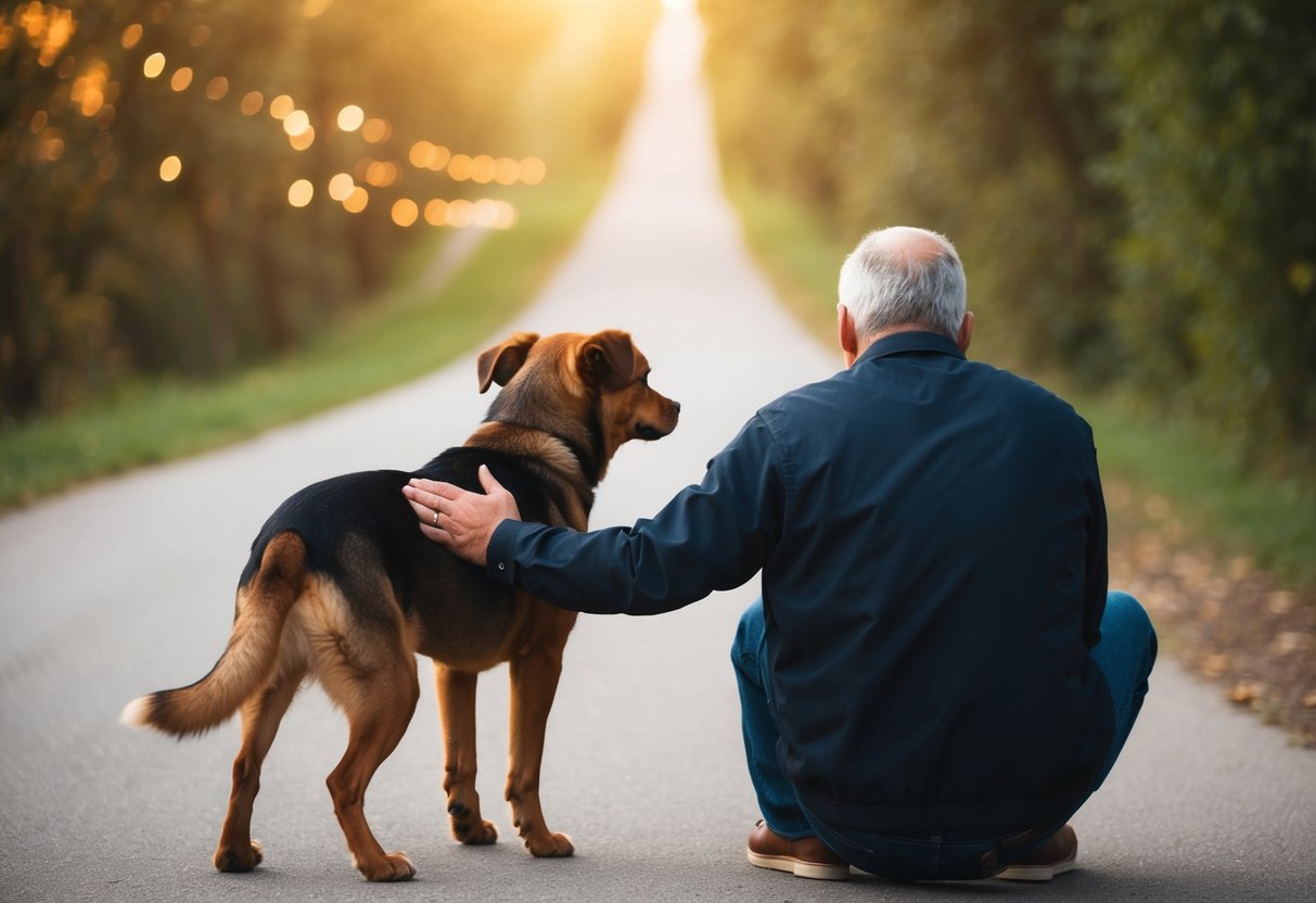 A dog turning its back on its owner, ignoring commands