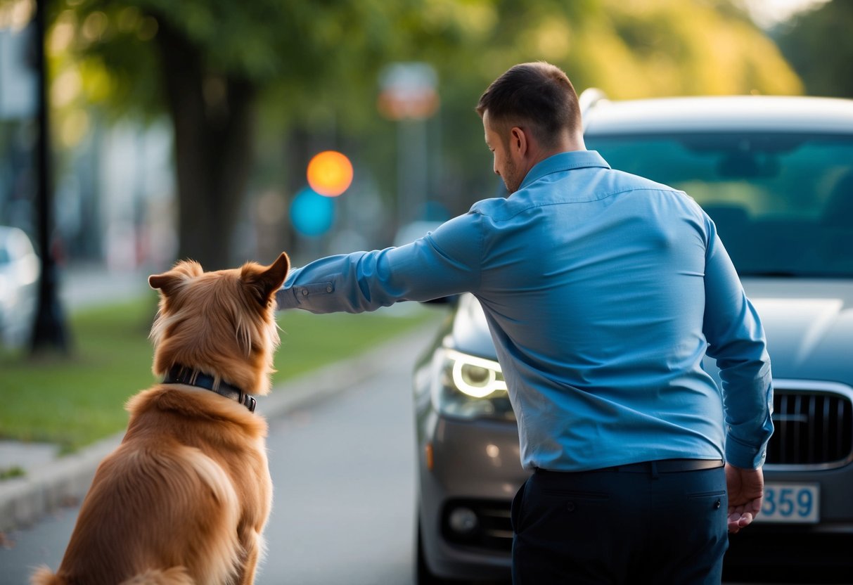 A disloyal dog turning its back on its owner, ignoring commands