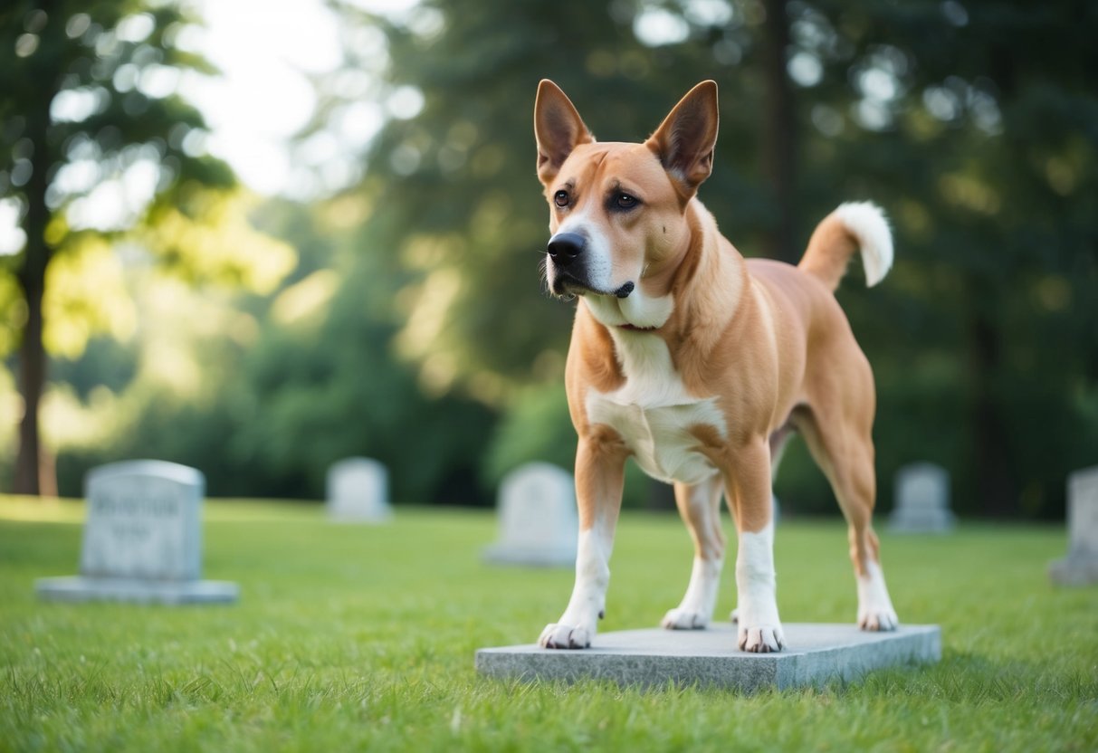 A faithful dog standing guard at the grave of its deceased owner, refusing to leave despite the passing of time