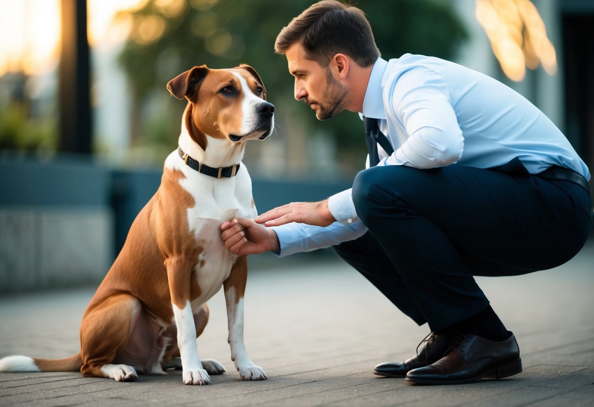 A well-trained dog sitting attentively with focused eyes on its owner, ready to follow commands