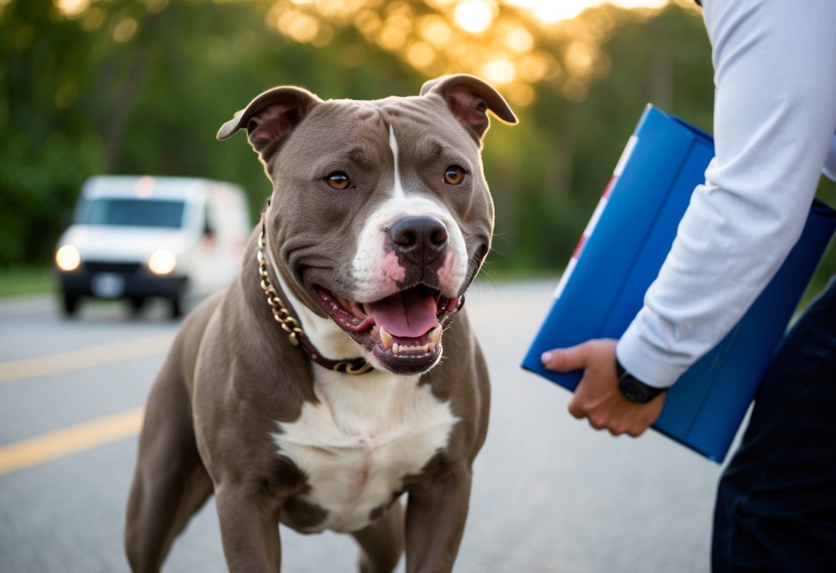 A snarling pit bull lunges at a mail carrier, teeth bared and eyes fixed on its target