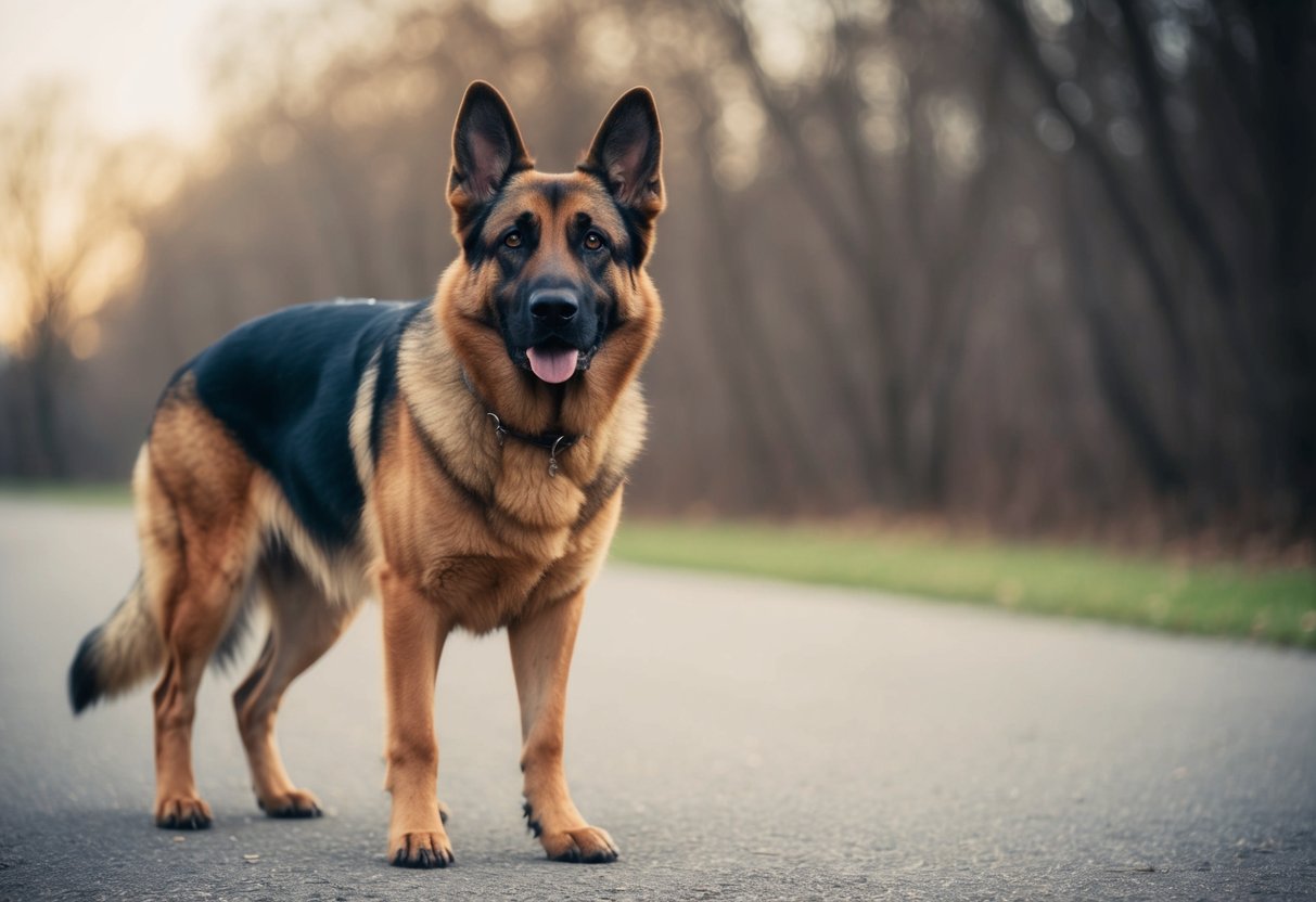 A loyal German Shepherd stands guard, gazing attentively with unwavering devotion