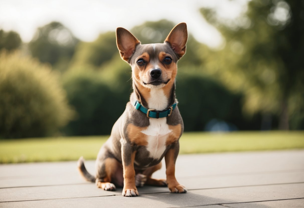 A small, well-behaved dog breed sitting calmly with a relaxed posture, ears perked, and a friendly expression on its face