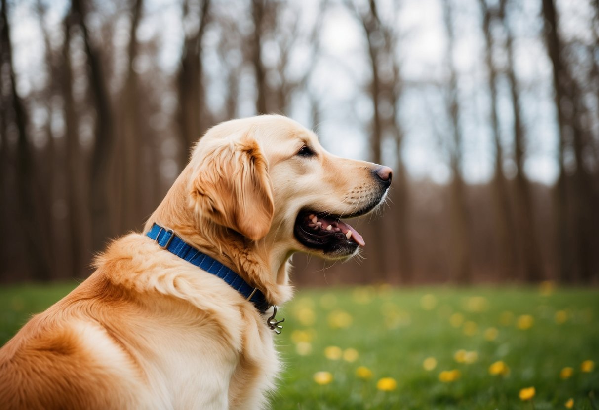 A golden retriever nuzzling a child's face, wagging its tail