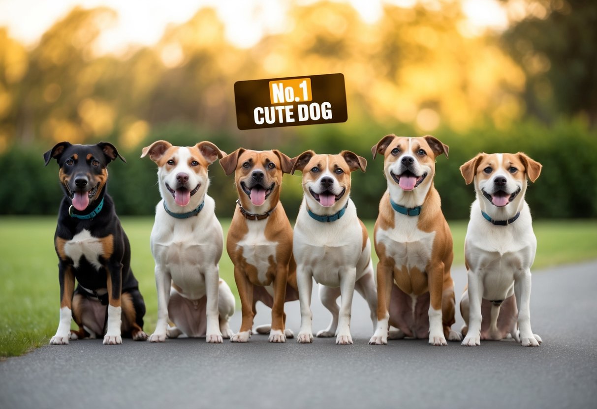 A group of adorable dogs standing in a line, eagerly waiting to be unveiled as the no. 1 cute dog