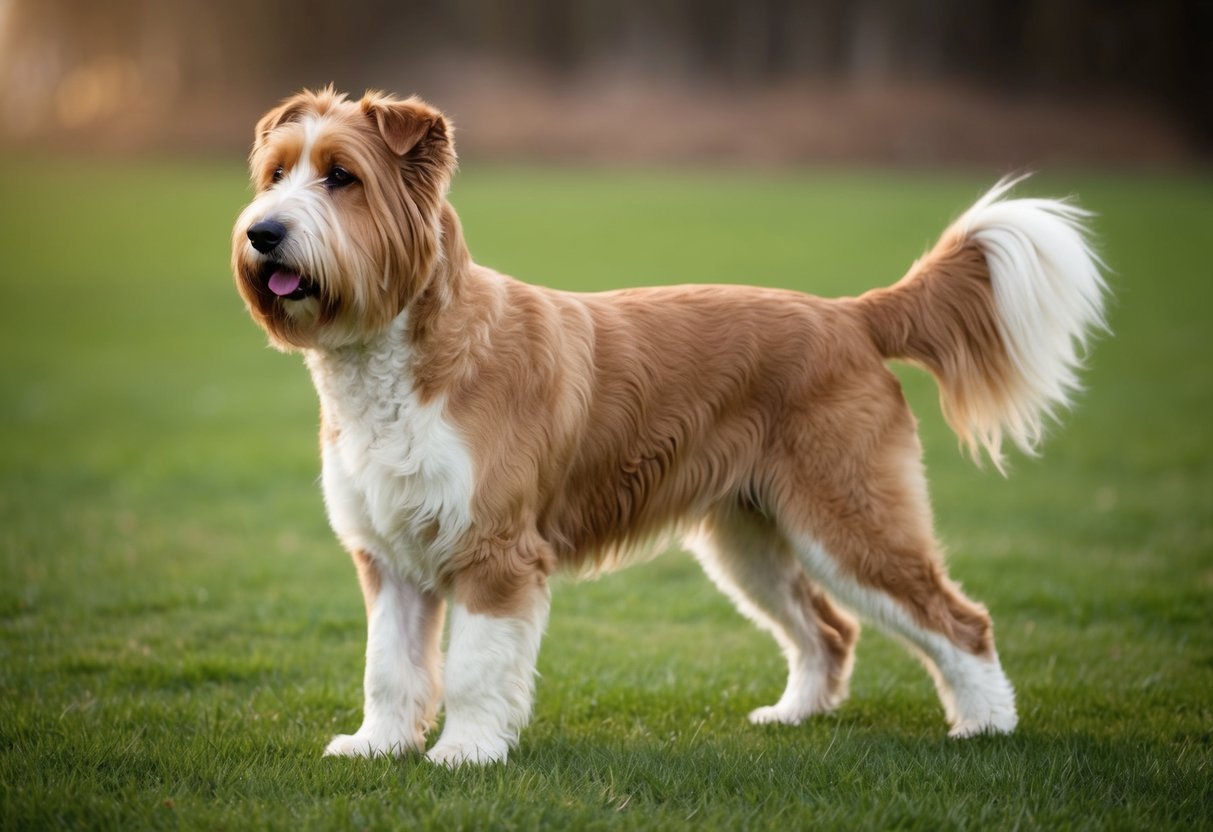 A Komondor dog standing proudly with its distinctive corded coat flowing down to the ground, exuding an air of regal rarity