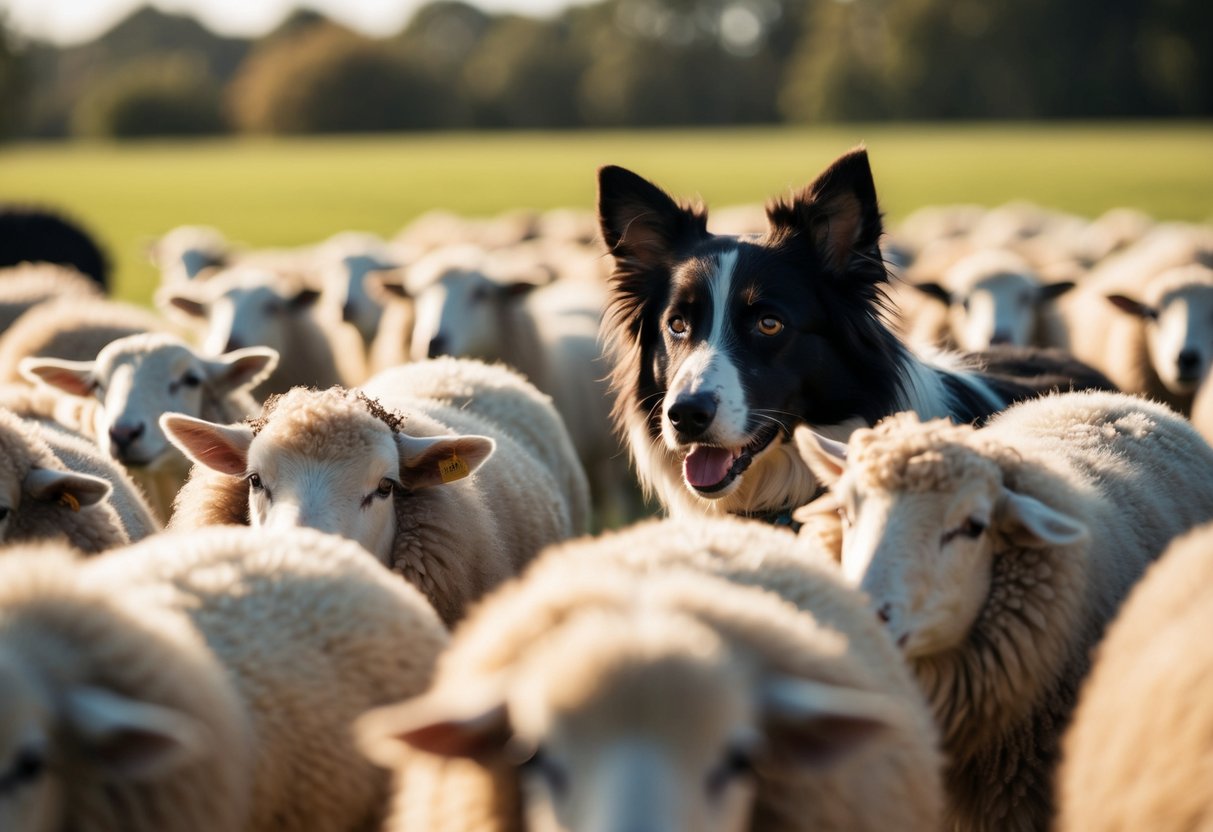 A border collie herding sheep with precision and focus