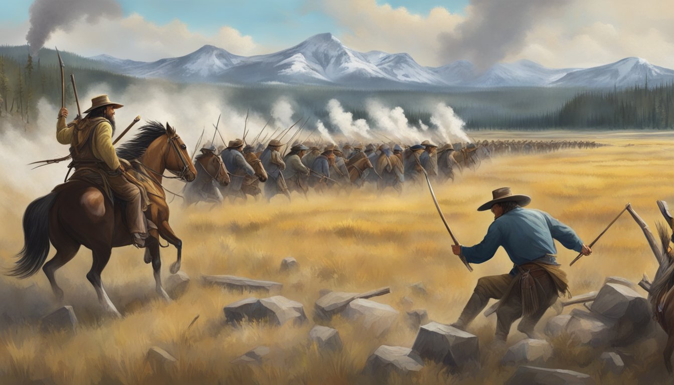 A group of settlers clash with Native American tribes over land in Yellowstone, leading to a tense standoff and conflict