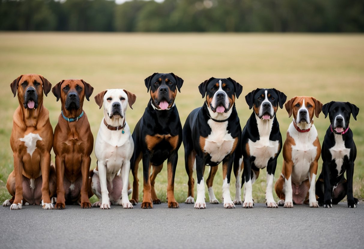 A line-up of the top 10 largest dog breeds standing side by side, showcasing their impressive size and stature