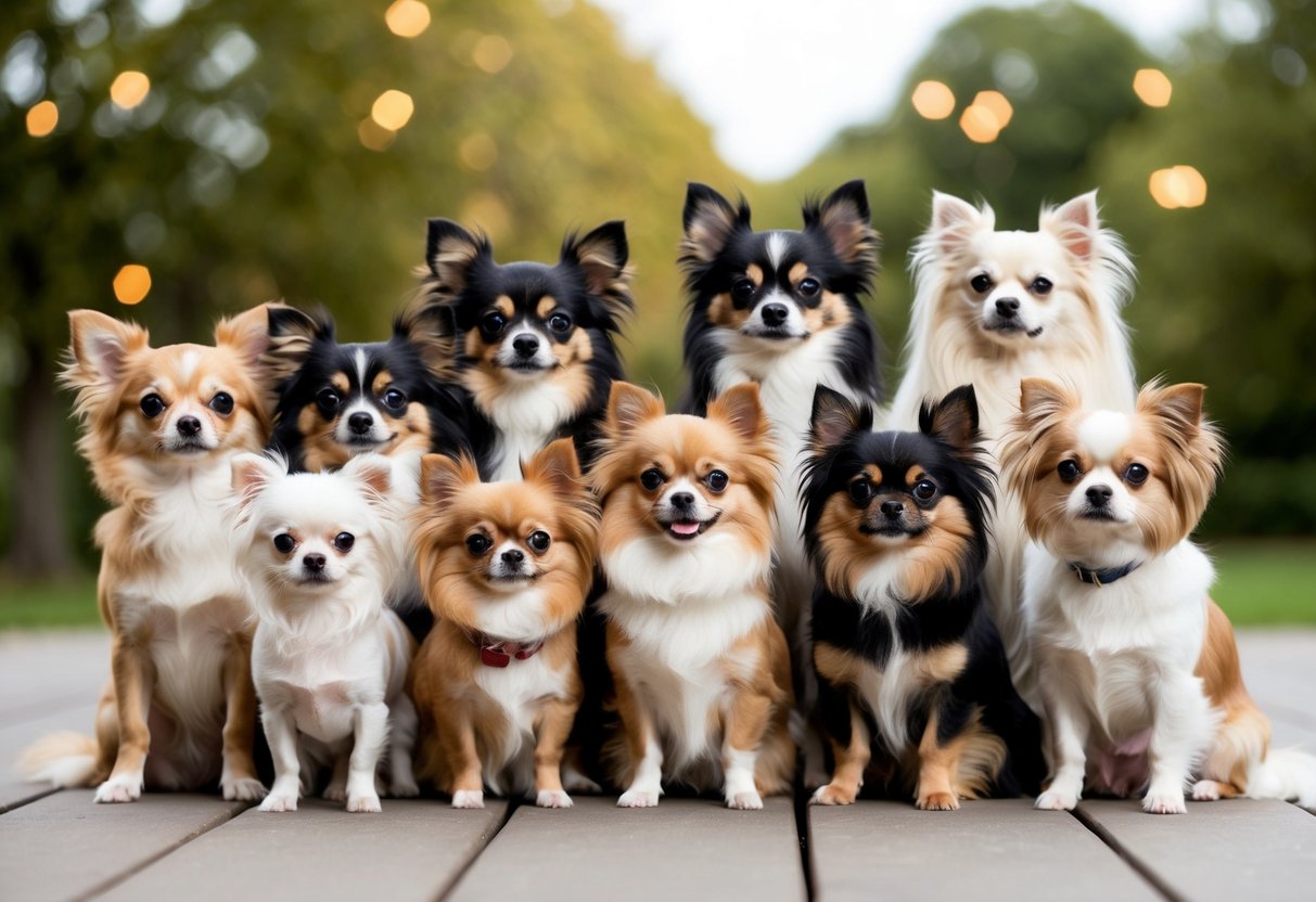A group of 10 small dog breeds, including Chihuahuas, Pomeranians, and Maltese, are gathered together, showcasing their petite size and adorable features