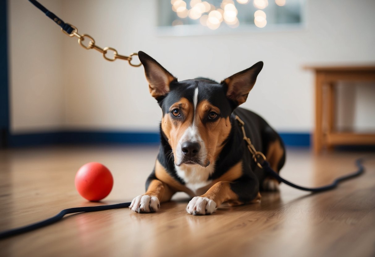 A stubborn, uncooperative dog ignoring commands and resisting training exercises