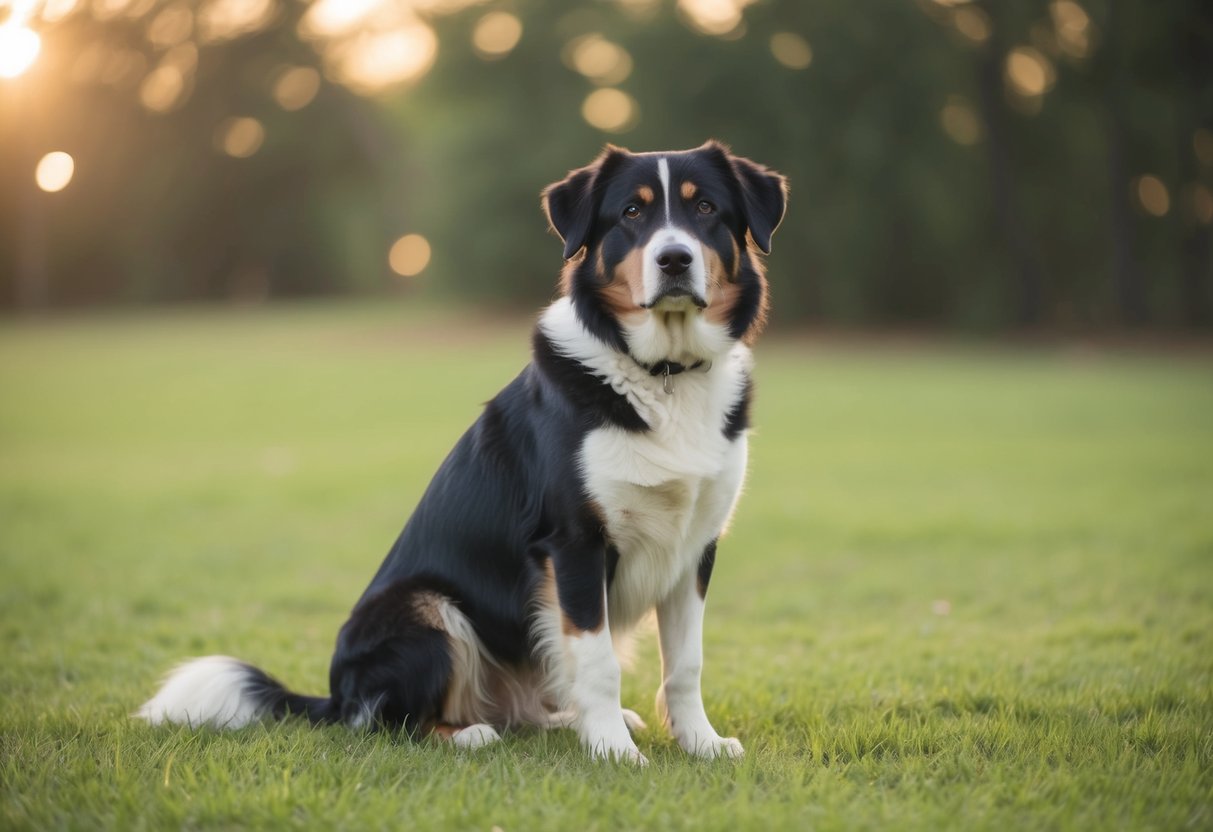 A serene, silent dog sitting calmly in a peaceful, quiet environment