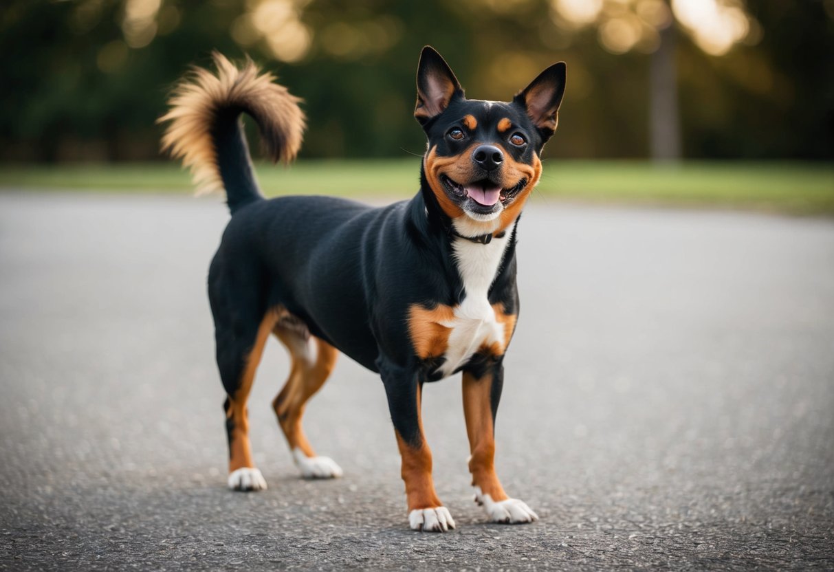 A sassy dog strutting with attitude, tail held high, head tilted, and a mischievous glint in their eye