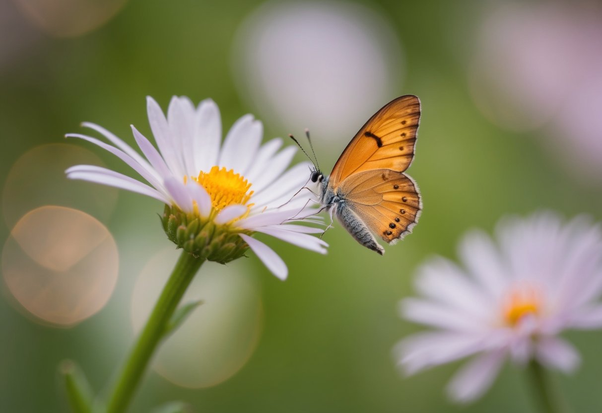 A tiny butterfly resting on a delicate flower