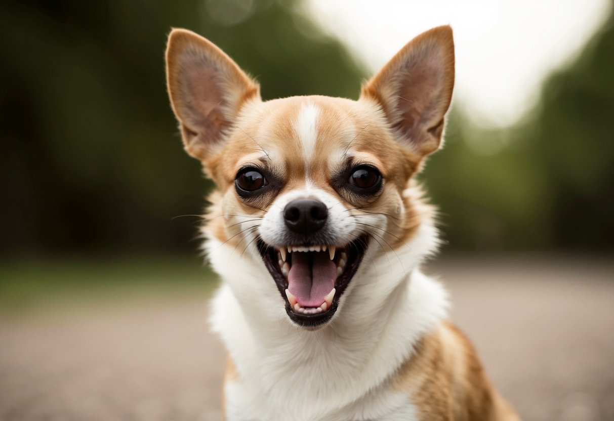 A snarling Chihuahua bares its teeth, ears pinned back, and hackles raised, ready to defend its territory