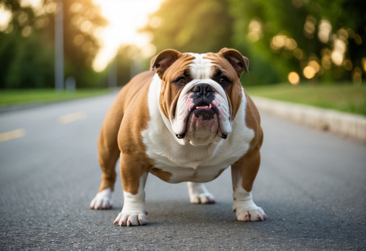 A stubborn bulldog refusing to obey commands