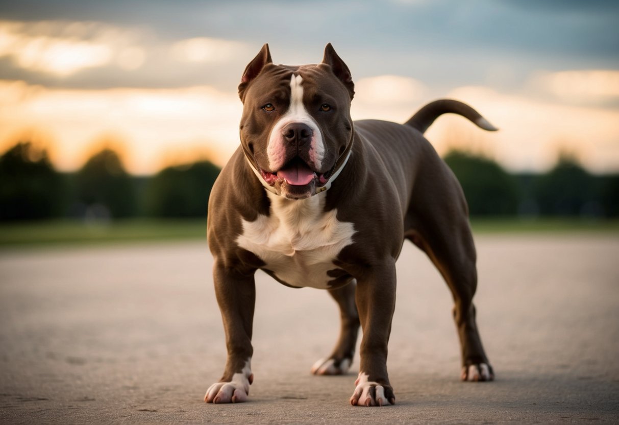 A muscular pit bull stands confidently, its powerful stance and determined expression exuding strength and resilience