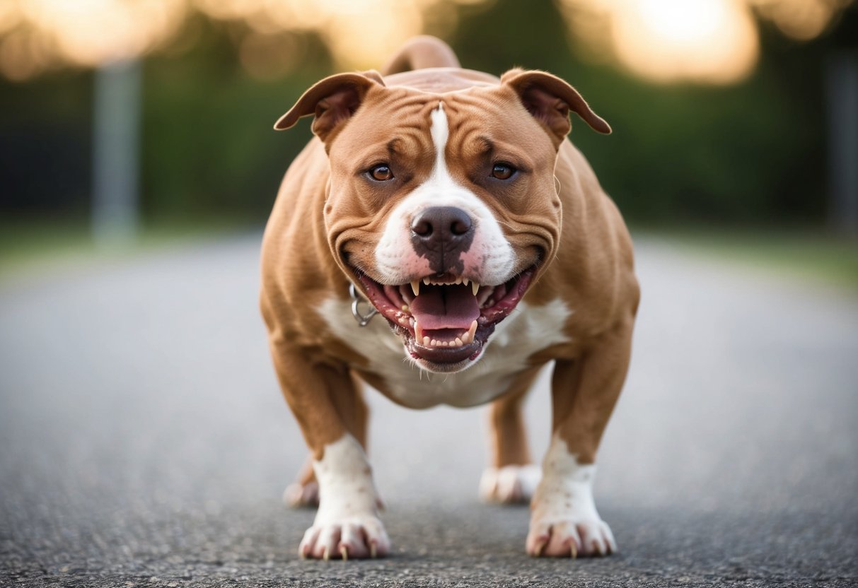 A snarling pit bull lunging forward with bared teeth