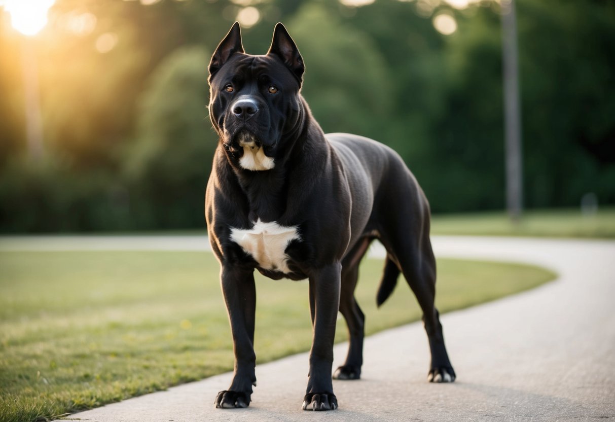 A strong, alert guard dog standing confidently with a muscular build, sharp eyes, and a focused expression
