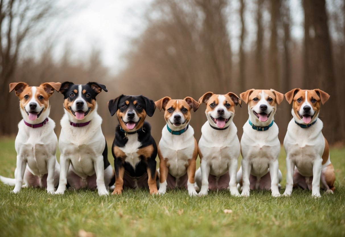A group of adorable dogs sitting in a row, each vying for the title of the cutest dog