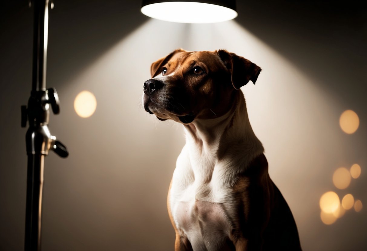 A rare breed dog stands under a spotlight, its unique features highlighted in the glow