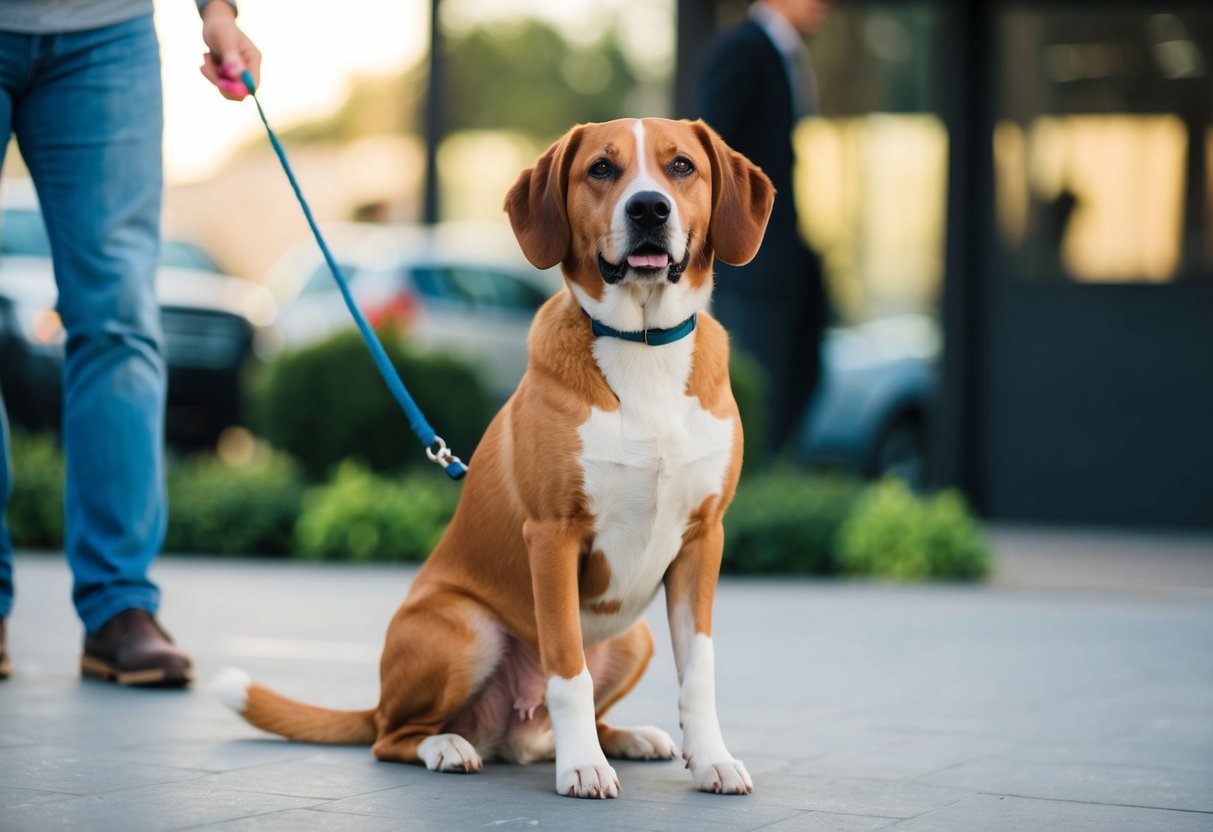 A well-behaved dog sitting calmly with attentive eyes and a relaxed posture, demonstrating obedience and good behavior