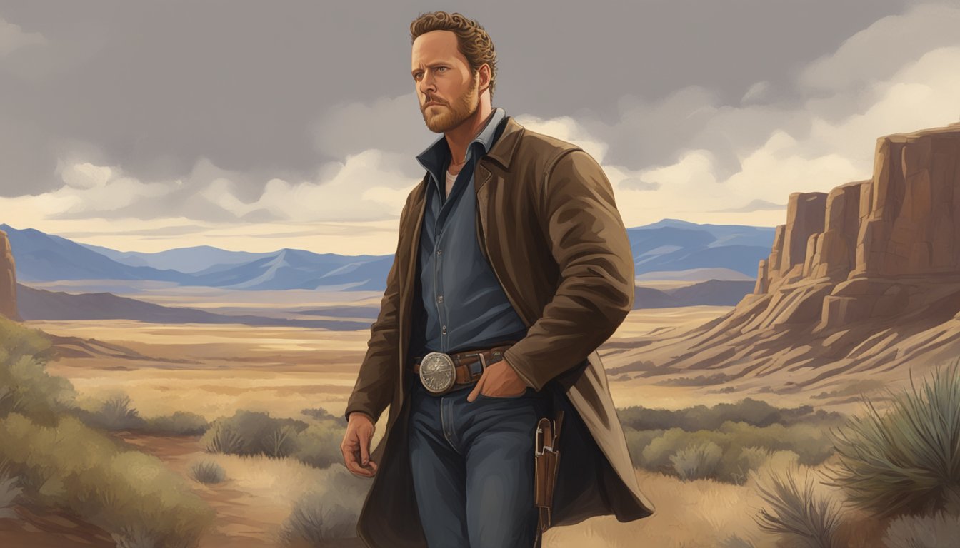 Cole Hauser's character portrait in a rugged western landscape