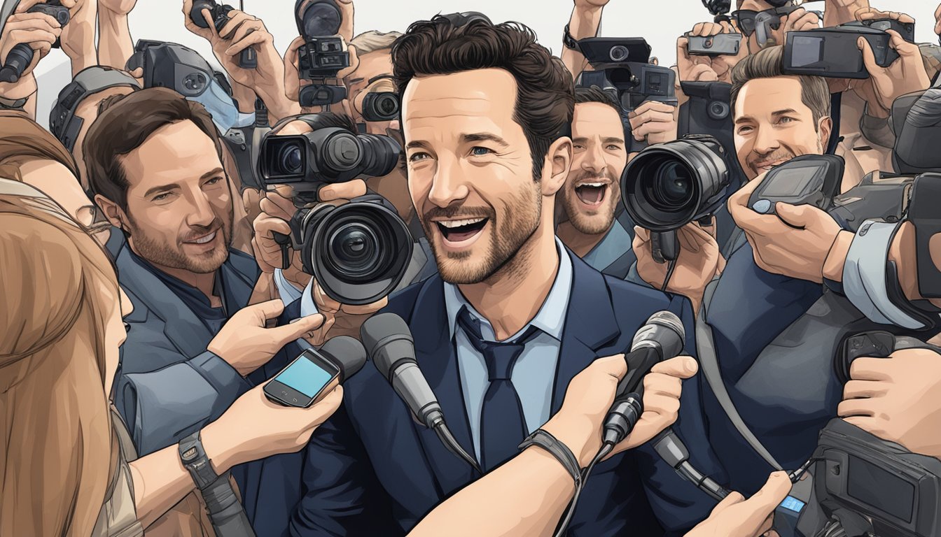 Ian Bohen engages with fans, surrounded by cameras and microphones