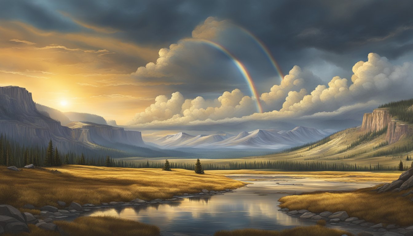 A rugged landscape with a dramatic sky, featuring elements of the Yellowstone TV series